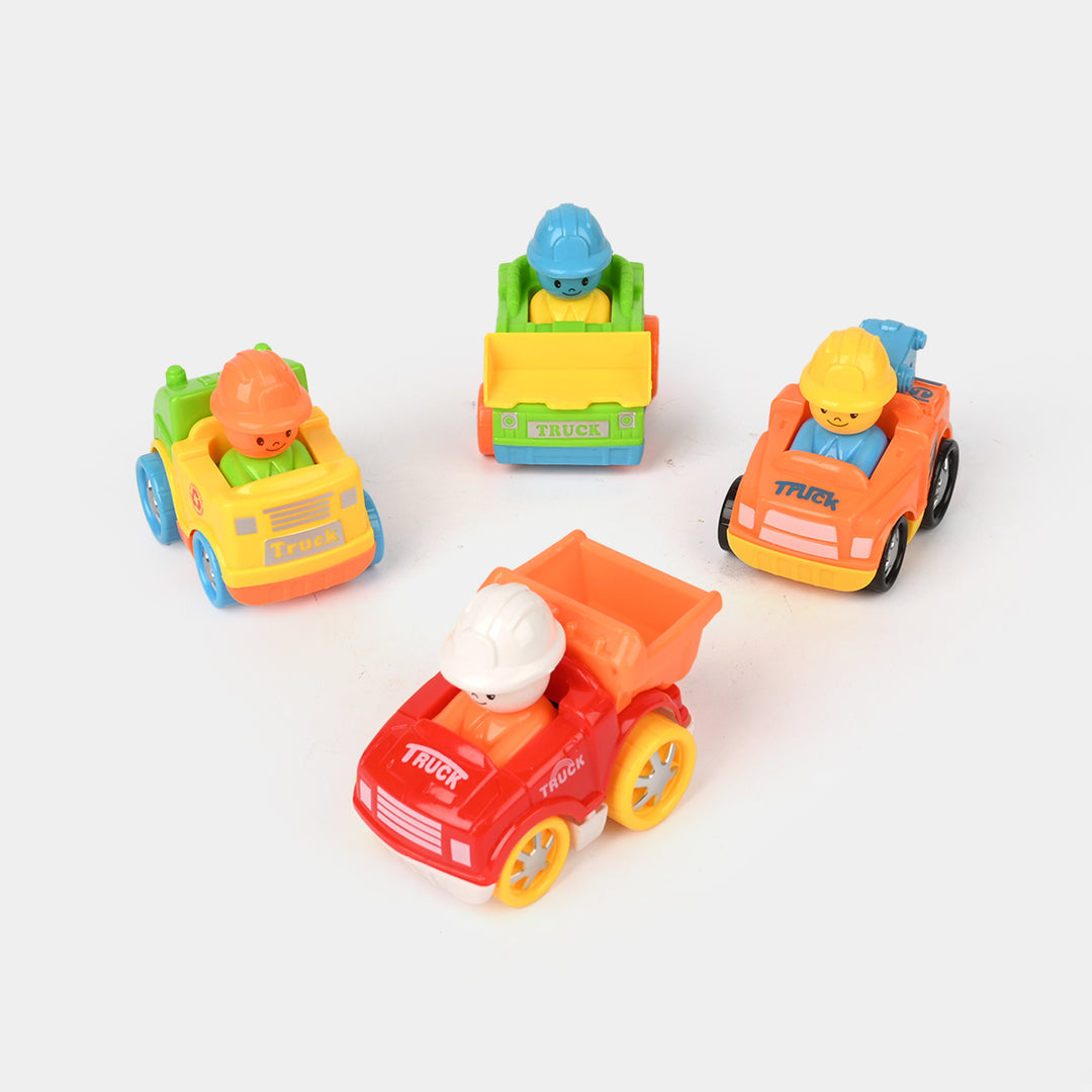 Cartoon Truck Team – Pack of 4 Pull Back Cars | Bacha Toys