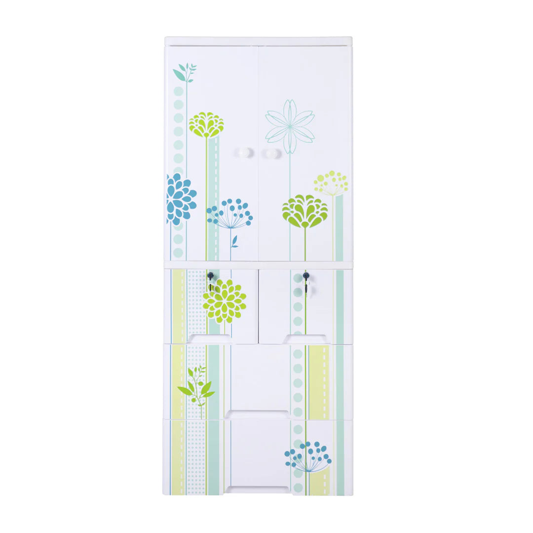 Kideez Wardrobe – Green Flower Print | Stylish & Spacious Kids Storage | Bacha Toys