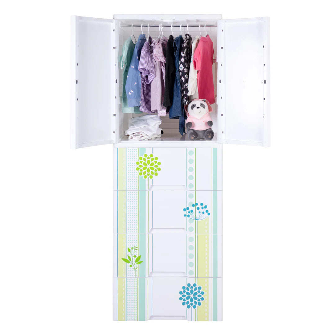 Kideez Wardrobe – Green Flower Print | Stylish & Spacious Kids Storage | Bacha Toys