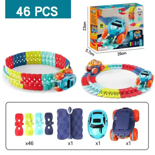 FlexiTrack 46-Piece Racing Set – Interchangeable Car Shells | Bacha Toys