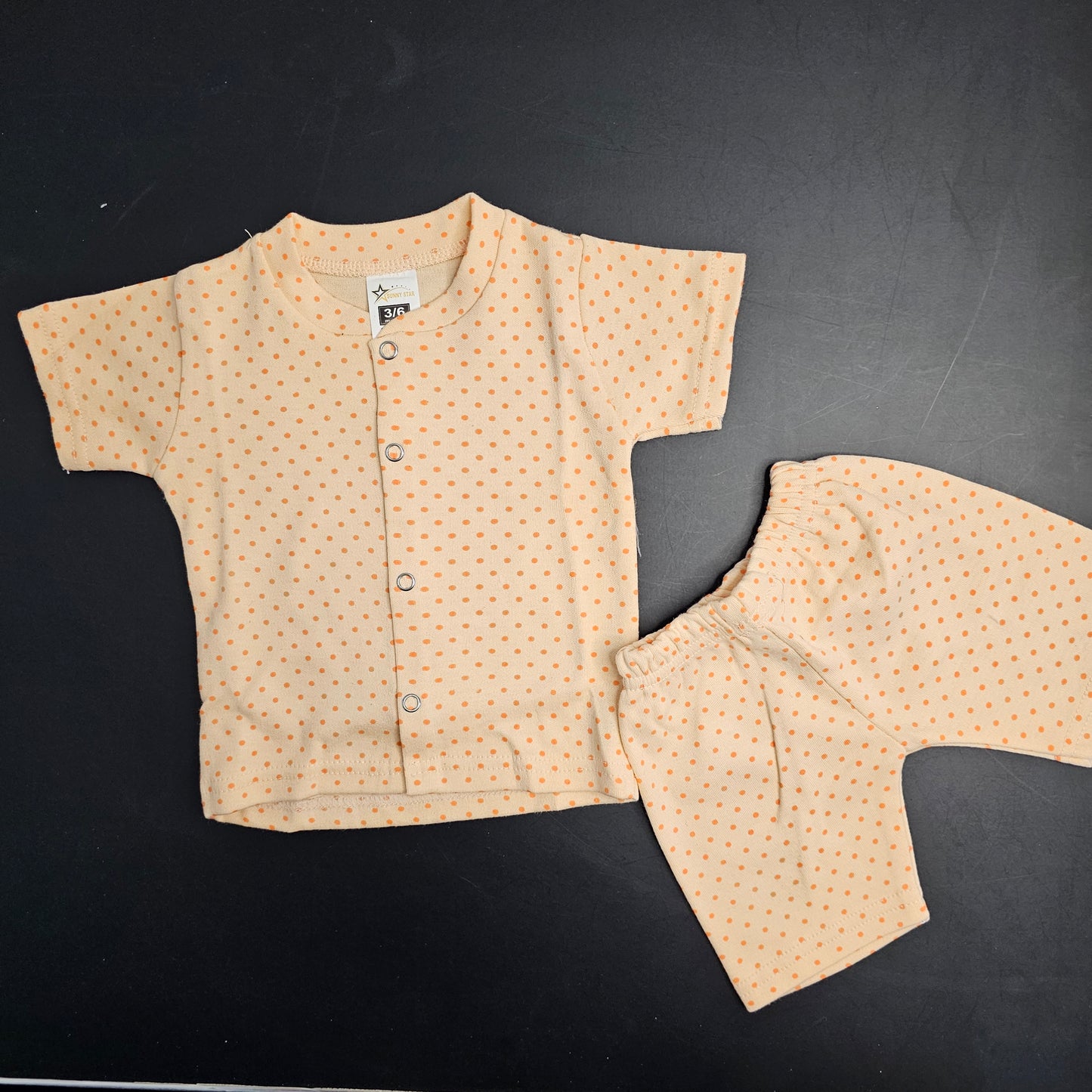 New Born Baby Dress – Dots Print, Orange Colour | Bacha Toys