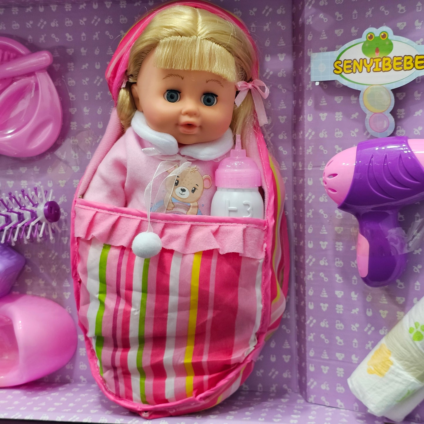Baby Doll – with Accessories | Hair Comb, Potty Trainer, Blocks, Feeder, Hair Dryer & More | Bacha Toys