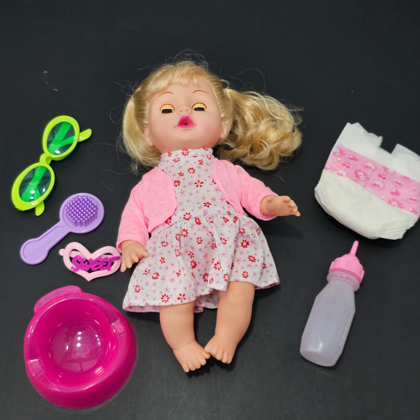 Baby Fashion Girl Doll with Sound, Hair Comb, Milk Bottle & Potty Training – Interactive Doll for Kids | Bacha Toys