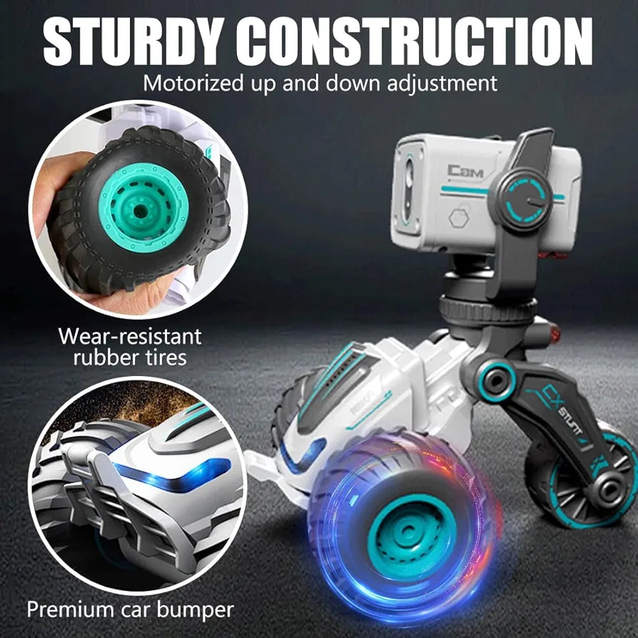 Stunt Car with Voice Control, Photo & Video Function – Dual Mode 360° Rotating Car with Lights & Big Tires | Bacha Toys