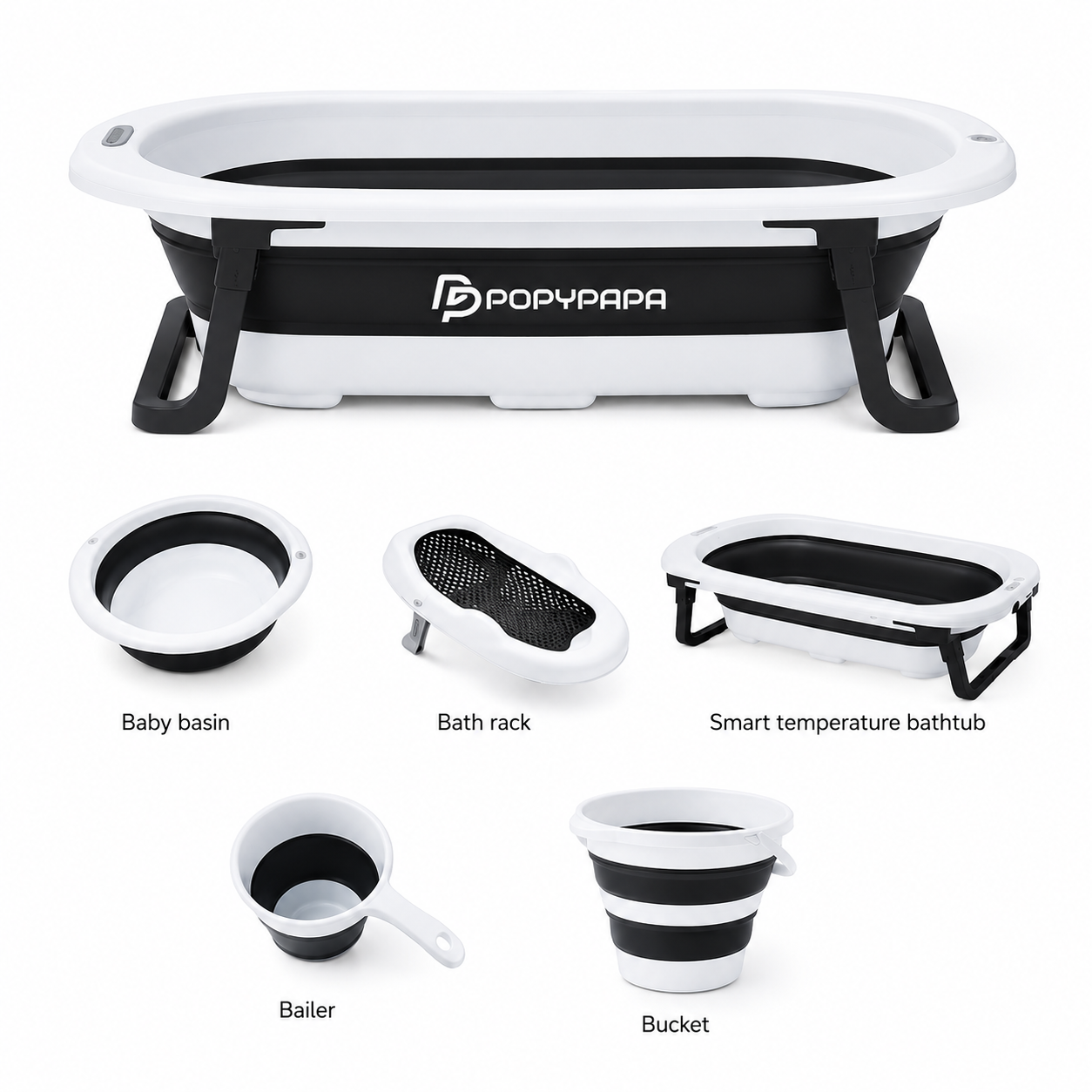 5-in-1 Foldable Baby Bath Set – Smart Temperature Bathtub with Complete Accessories