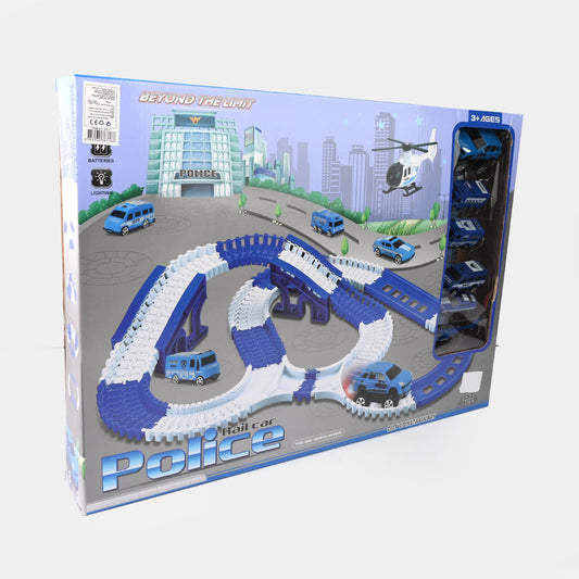Police Rail Car Track Set – 6 Cars with Lights & Battery Power | Bacha Toys