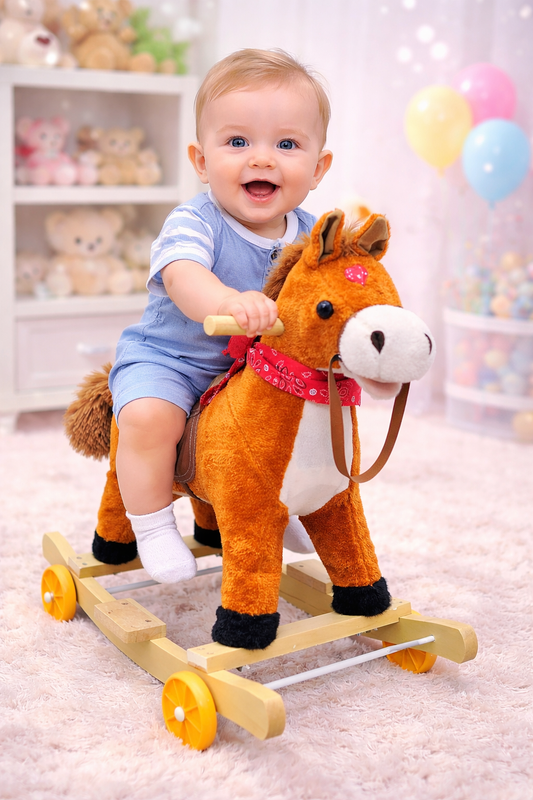 2-in-1 Stuff Rocking & Riding Horse with Music, Lights, Face & Tail Movement | Bacha Toys Pakistan