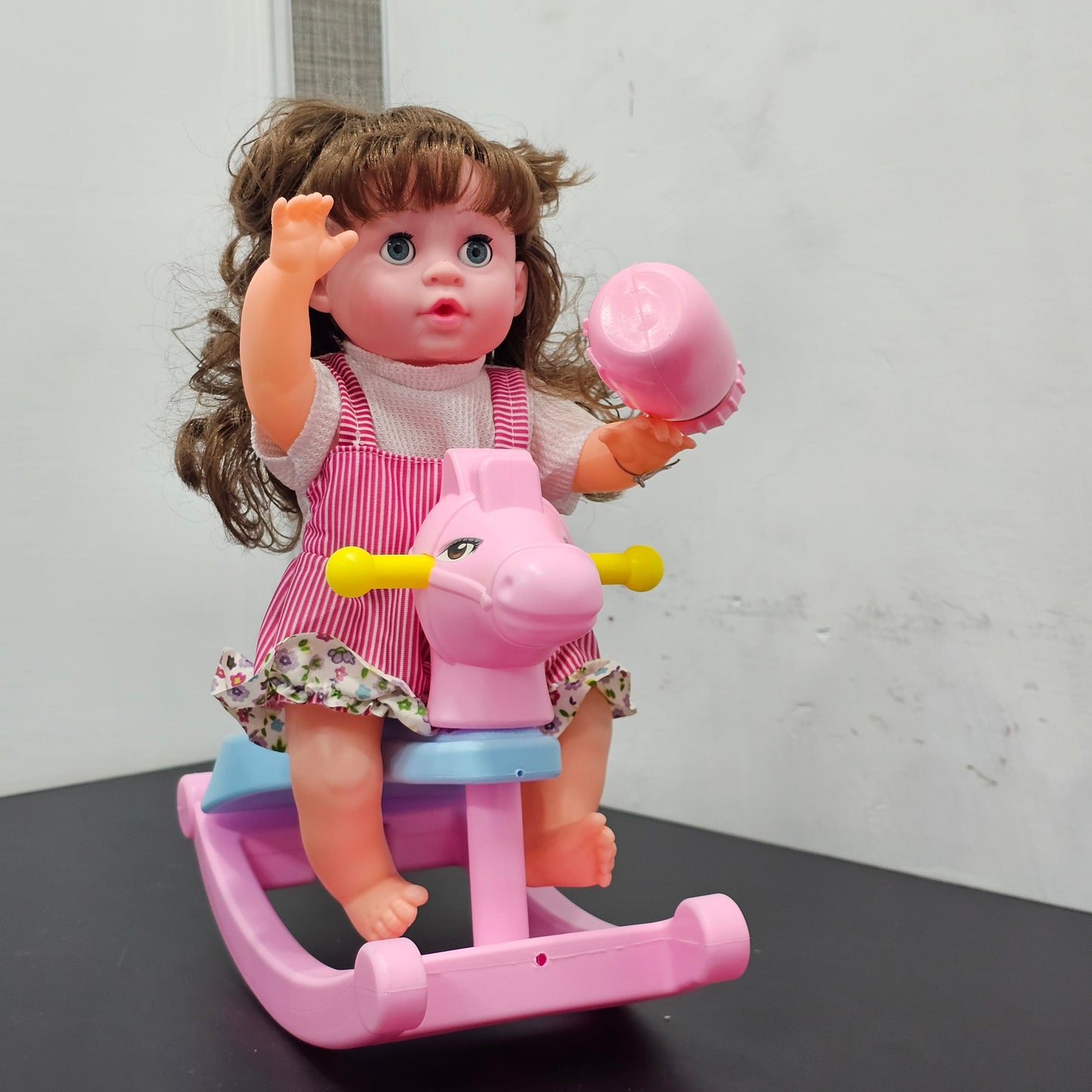 Cute Fun Doll with Rocking Horse – 12 Sounds, Drinking Bottle, Flexible Hands & Interactive Play | Bacha Toys