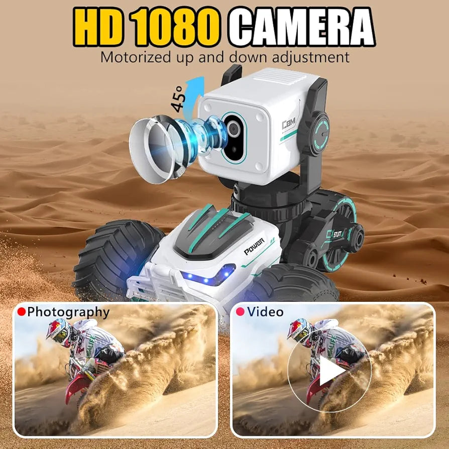 Stunt Car with Voice Control, Photo & Video Function – Dual Mode 360° Rotating Car with Lights & Big Tires | Bacha Toys