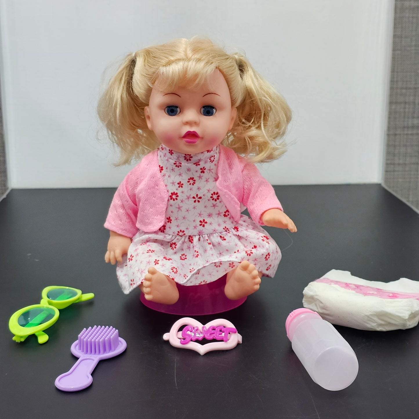 Baby Fashion Girl Doll with Sound, Hair Comb, Milk Bottle & Potty Training – Interactive Doll for Kids | Bacha Toys