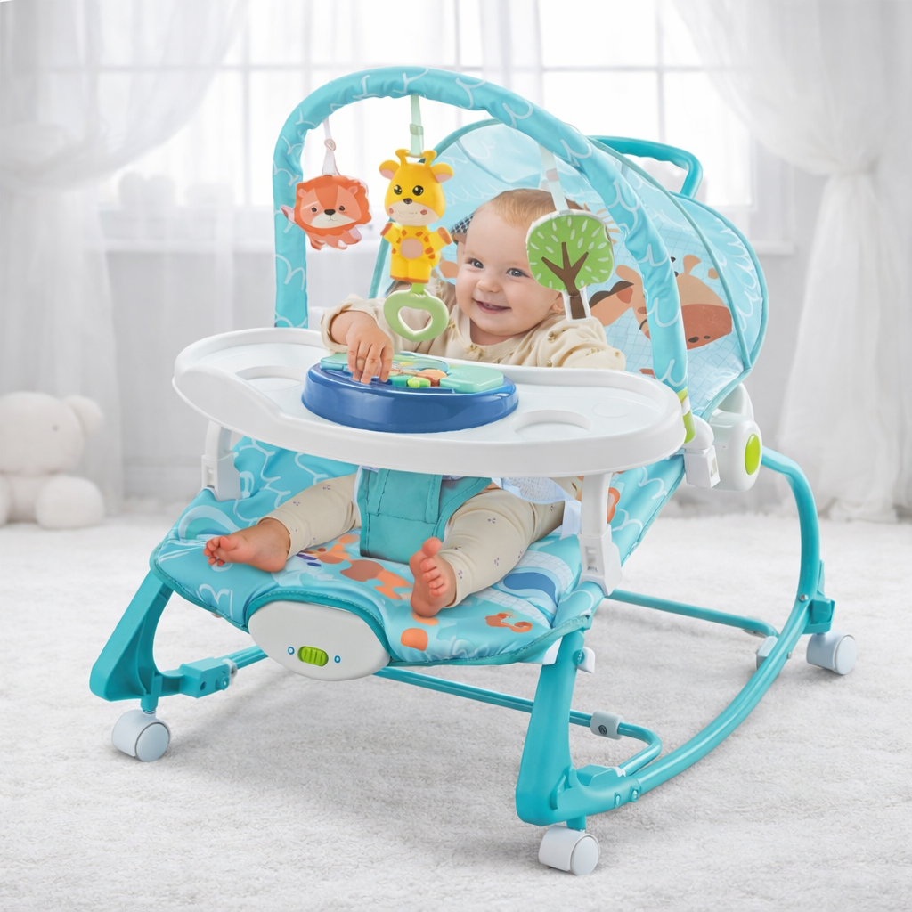 12-in-1 Baby Rocker – 0M+ with Music, Vibration & Dining Tray | Bacha Toys