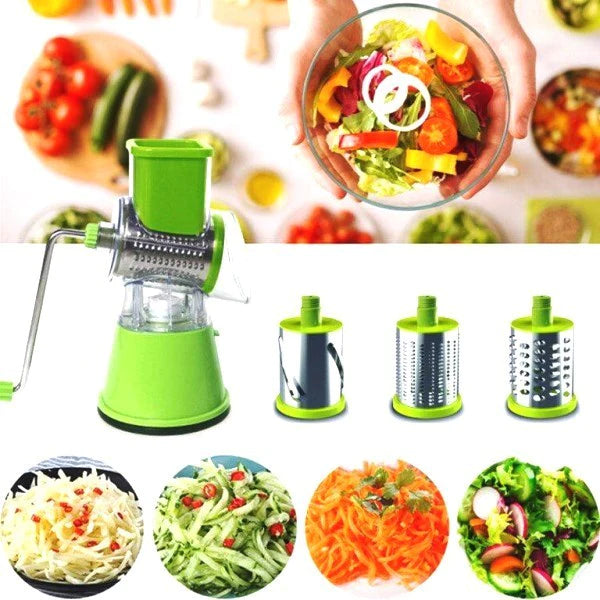 3-in-1 Table Top Drum Grater & Slicer – Vegetable Cutter with Interchangeable Blades | Bacha Toys