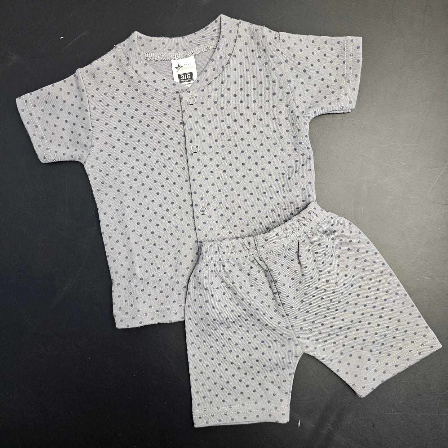 New Born Baby Dress – Dots Print, Gray Colour | Bacha Toys