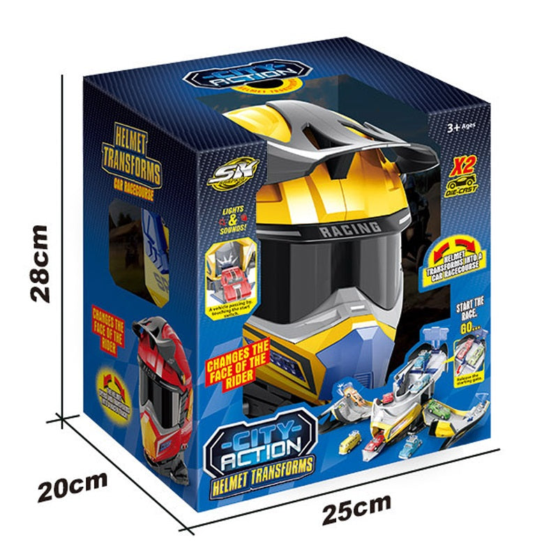 City Action Helmet Transformer – 2x Die-Cast Cars with Light & Sound | Face-Changing Rider Set | Bacha Toys