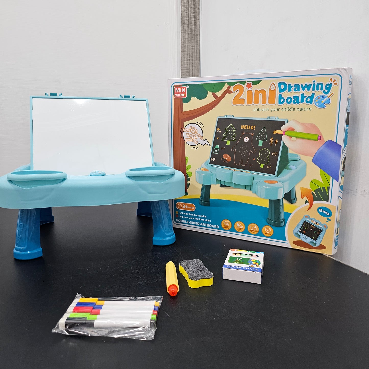 2-in-1 Drawing Board for Kids – Chalk & Marker Writing Board with Accessories | Bacha Toys
