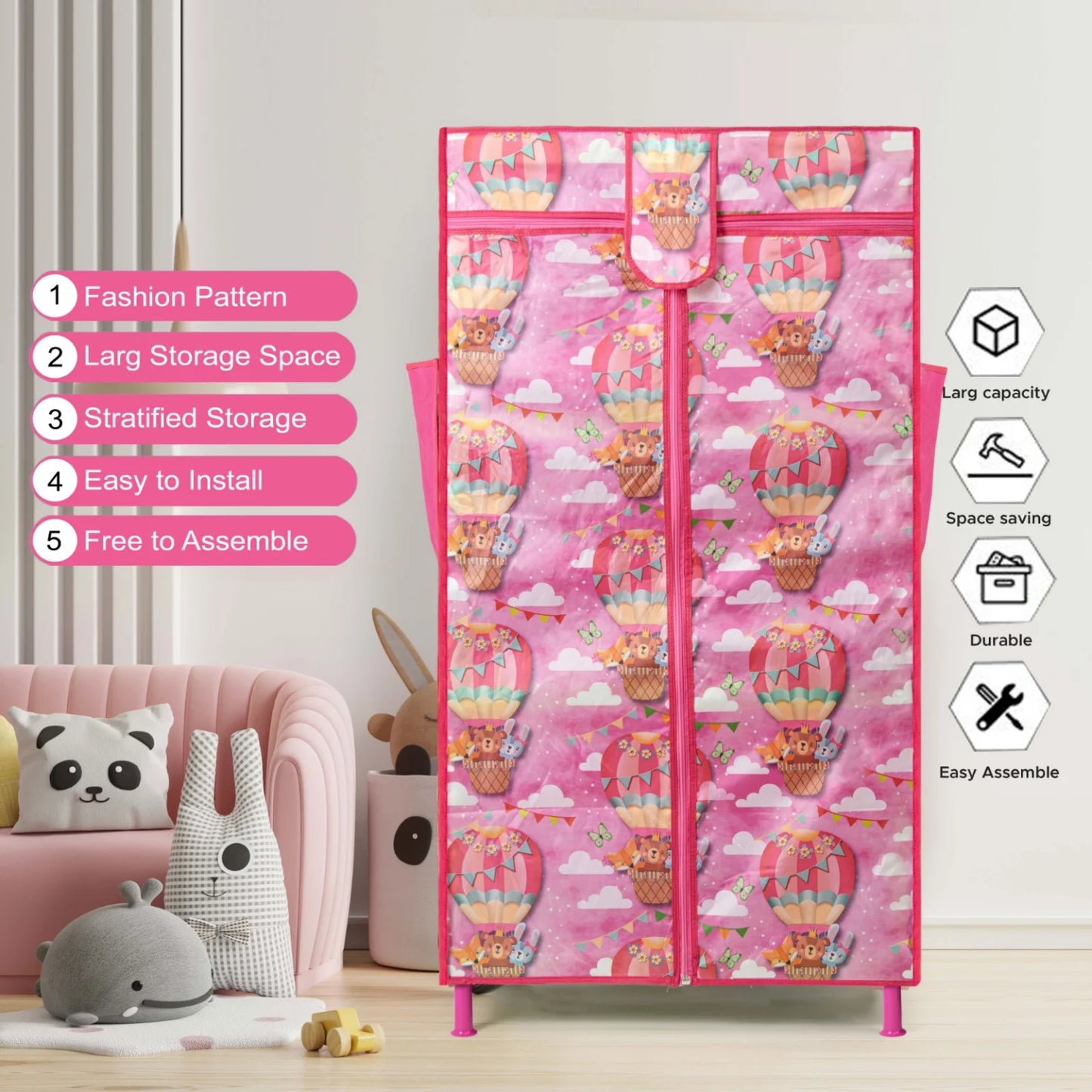 Toddlers Foldable Wardrobe – Pink | Cute, Compact & Durable Storage | Bacha Toys