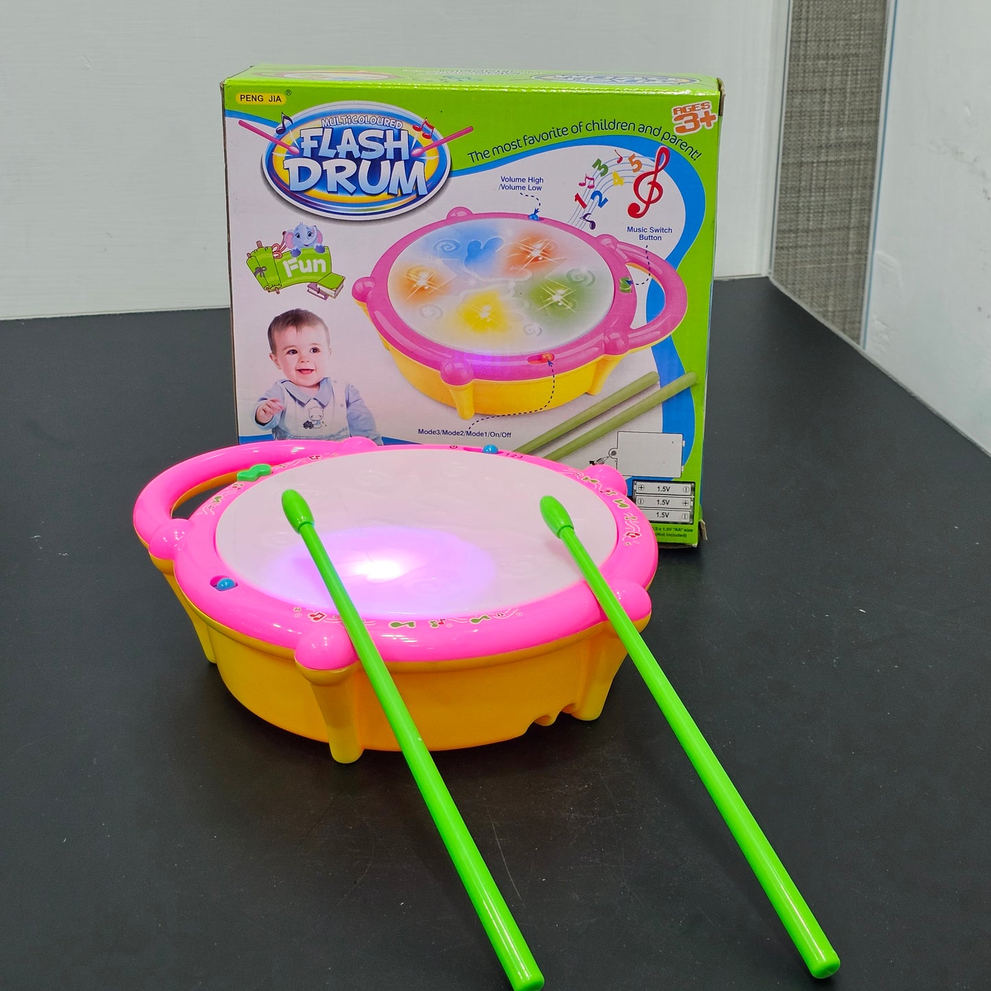 Flash Drum with Lighting & Music – Includes 2 Drum Sticks | Bacha Toys