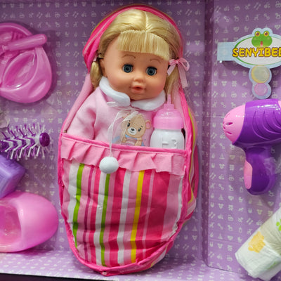 Baby Doll – with Accessories | Hair Comb, Potty Trainer, Blocks, Feeder, Hair Dryer & More | Bacha Toys
