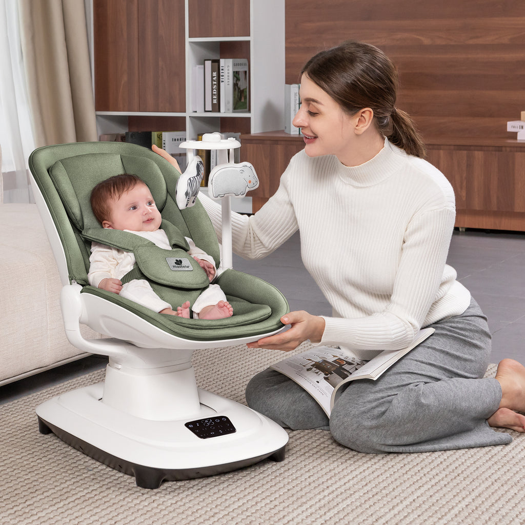 Mastela Multi-Motion 360° Baby Swing Chair – Full Recline, Mixed Green
