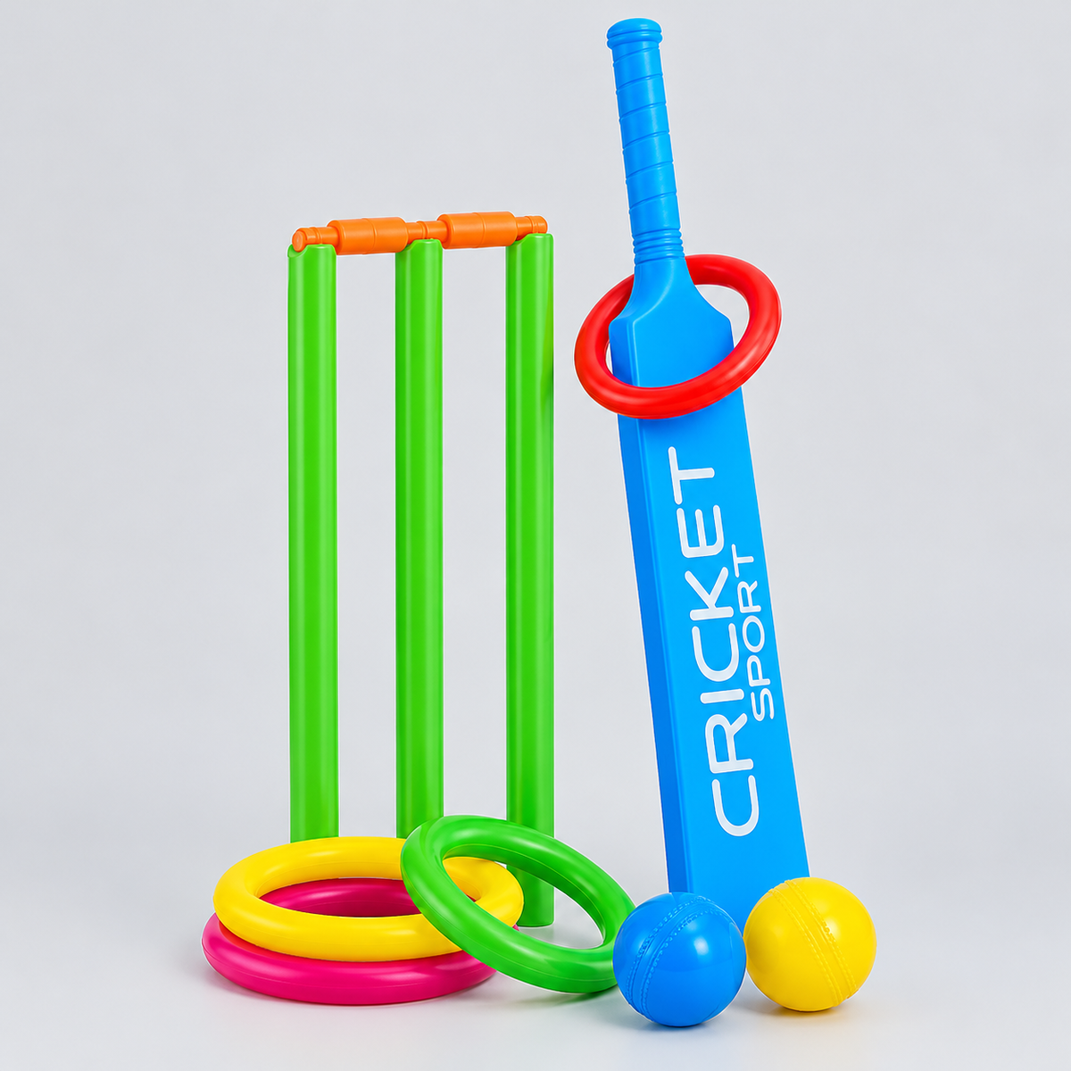 2-in-1 Kids Cricket Set with 2 Balls, Bat, Wicket & 5 Rings