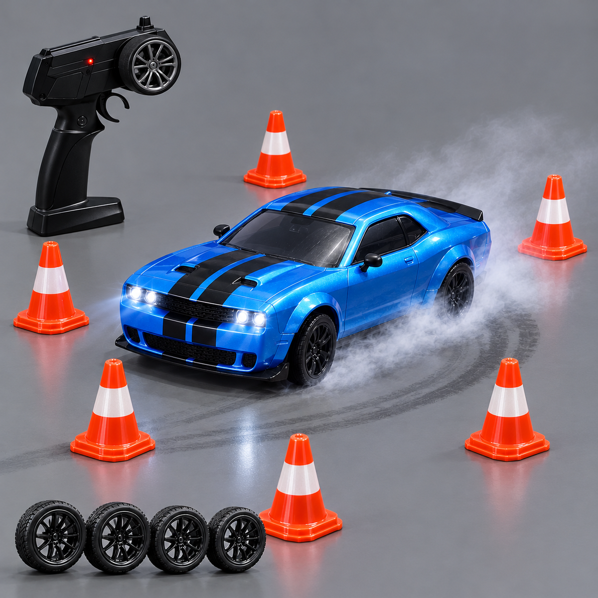 4WD Remote Control Drift Car with Lights & Spare Wheels