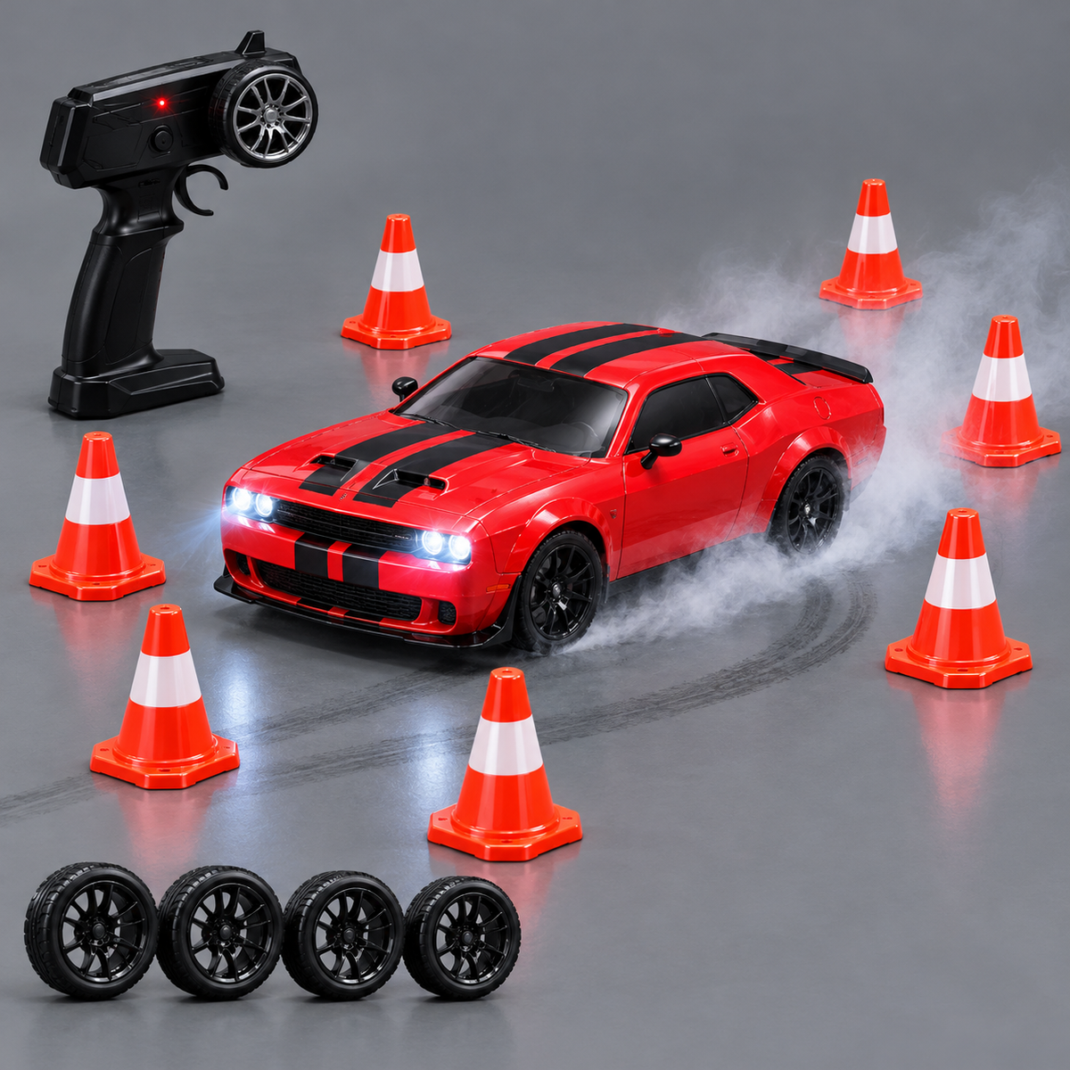 4WD Remote Control Drift Car with Lights & Spare Wheels