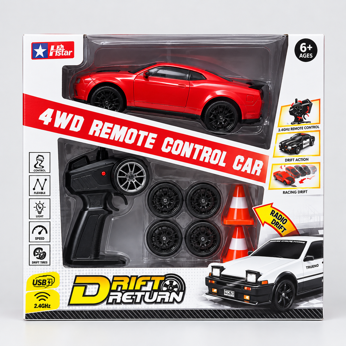 4WD Remote Control Drift Car with Lights & Spare Wheels