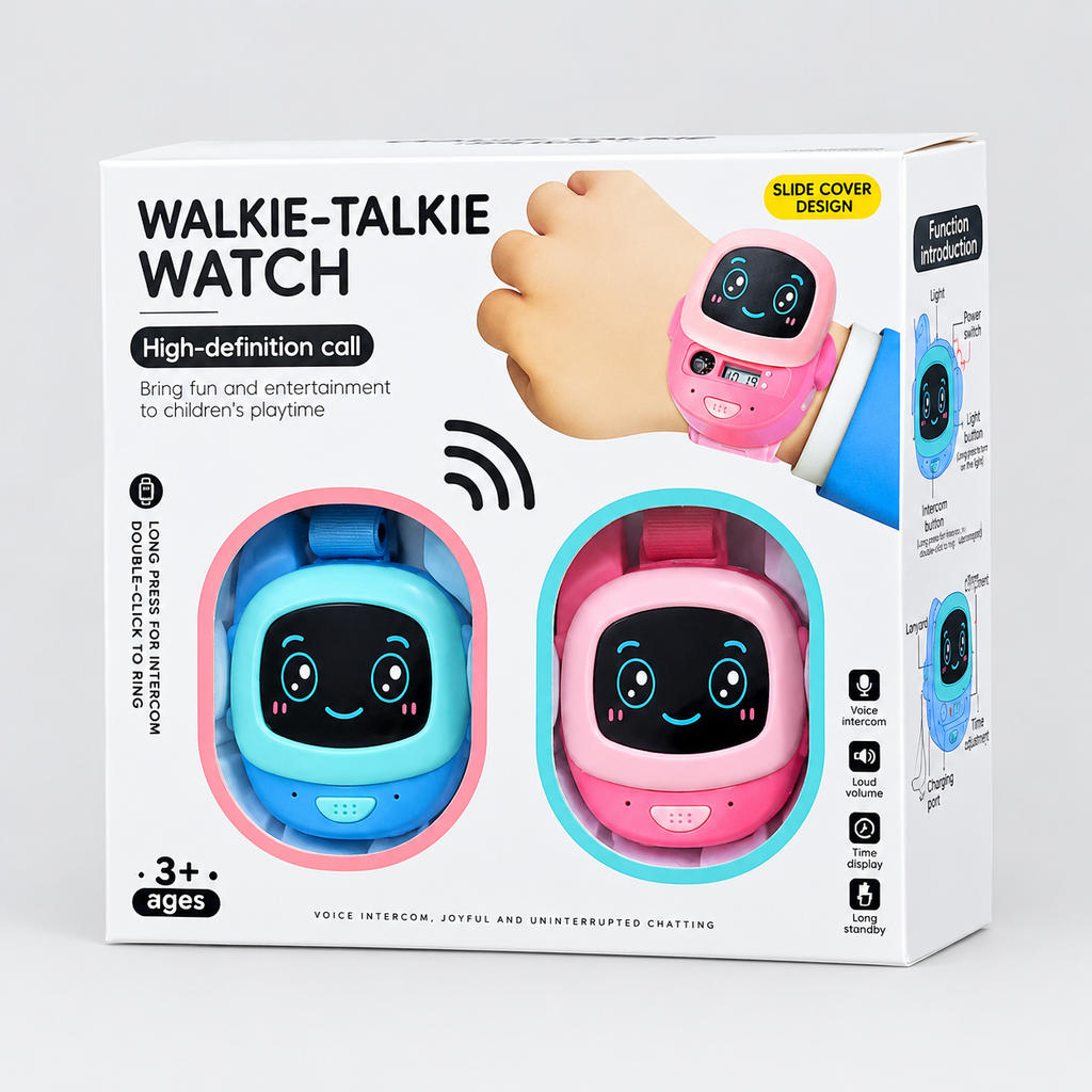 Rechargeable Watch Walkie Talkie Set – Pink & Blue | 3+ Years