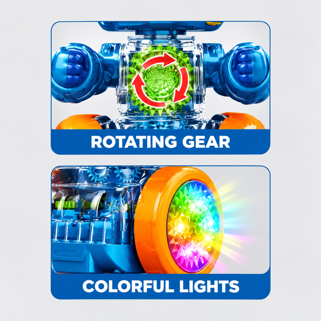 Electric Walking Robot Toy with Rotating Gears, Music & Lights
