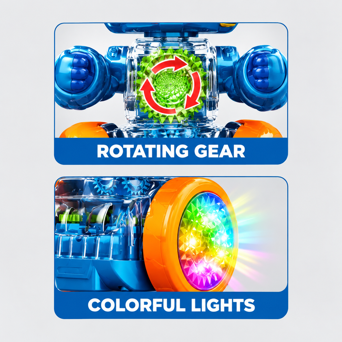 Electric Walking Robot Toy with Rotating Gears, Music & Lights