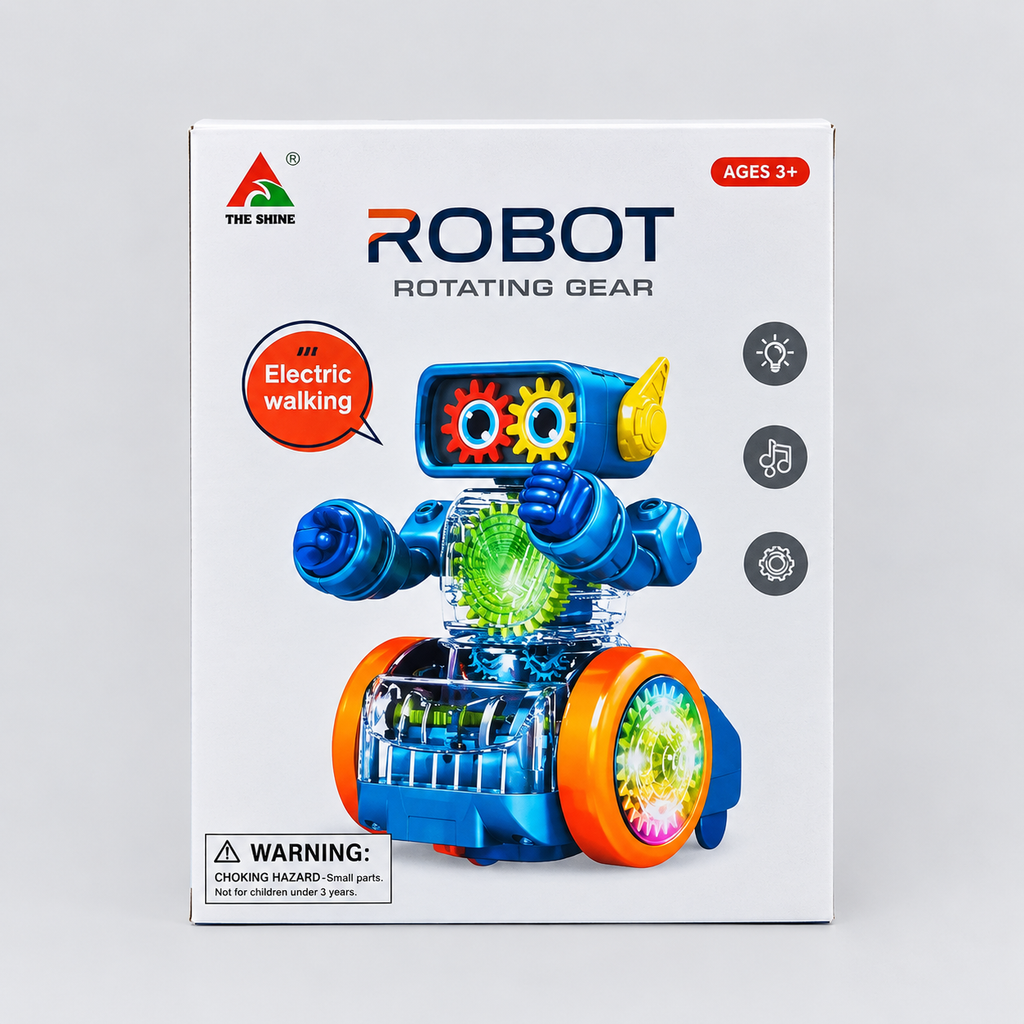 Electric Walking Robot Toy with Rotating Gears, Music & Lights