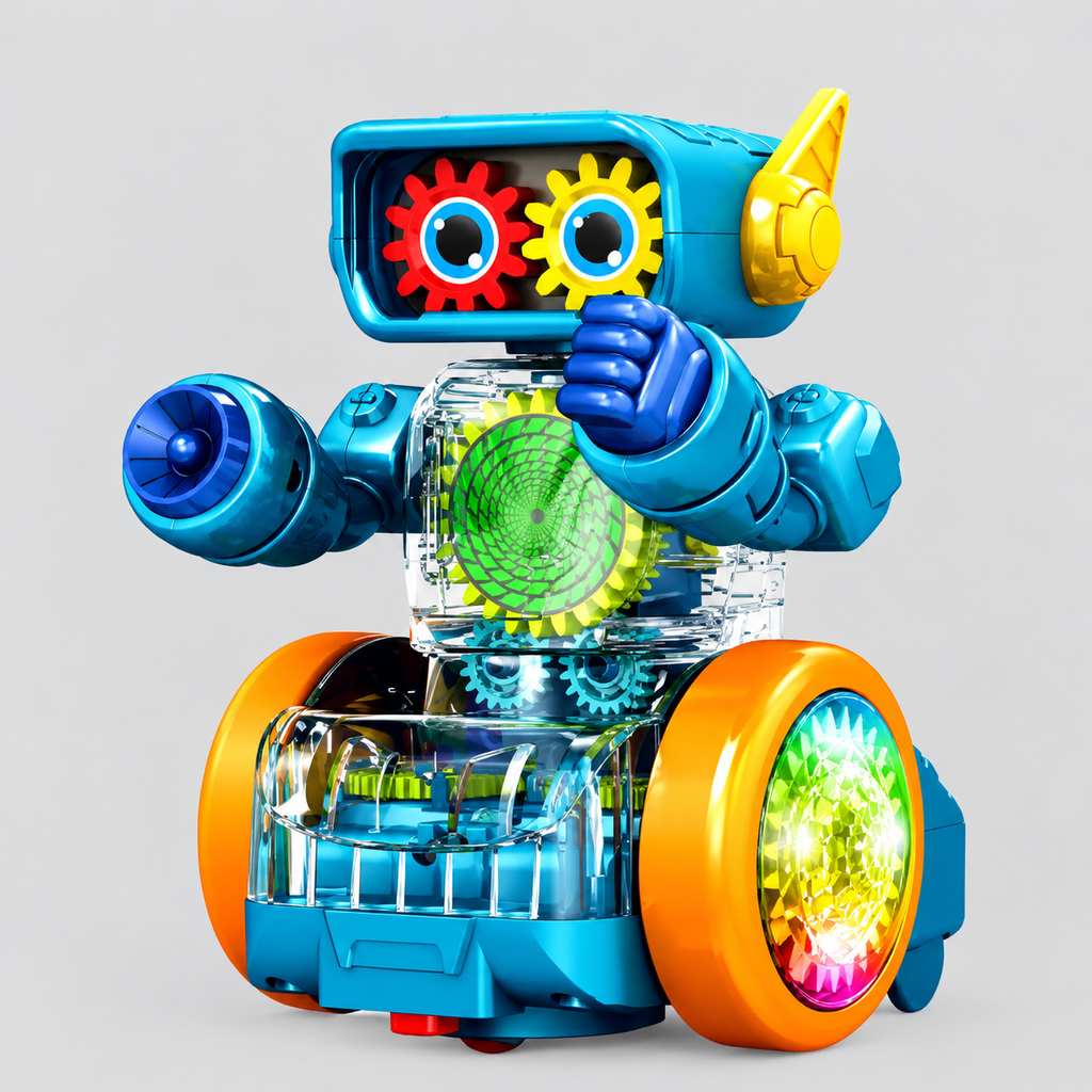 Electric Walking Robot Toy with Rotating Gears, Music & Lights