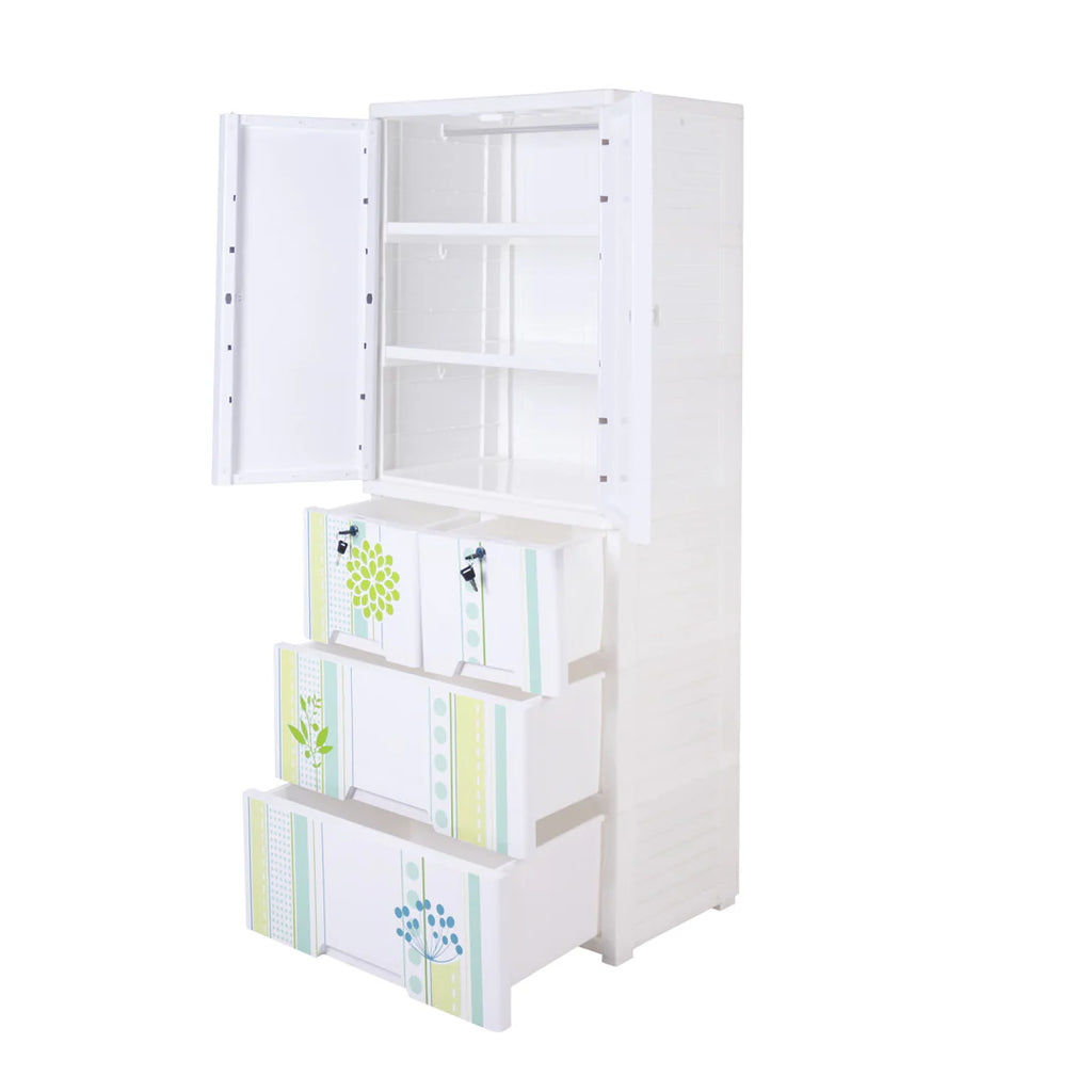 Kideez Wardrobe – Green Flower Print | Stylish & Spacious Kids Storage | Bacha Toys