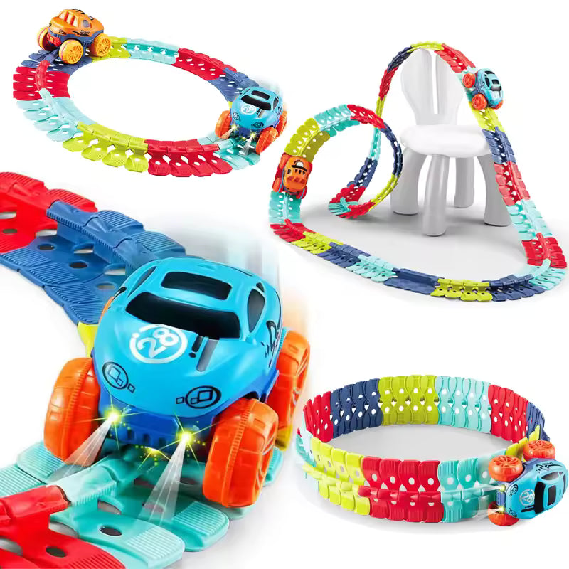 FlexiTrack 46-Piece Racing Set – Interchangeable Car Shells | Bacha Toys