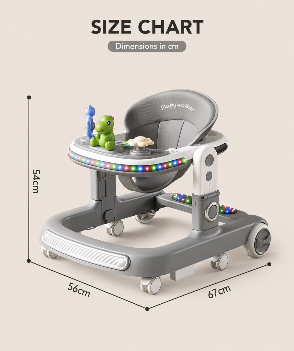 Baby Walker with Music & Lights – 360° Swivel Wheels, 3-Level Height Adjustment & Padded Seat #566 (BLUE)