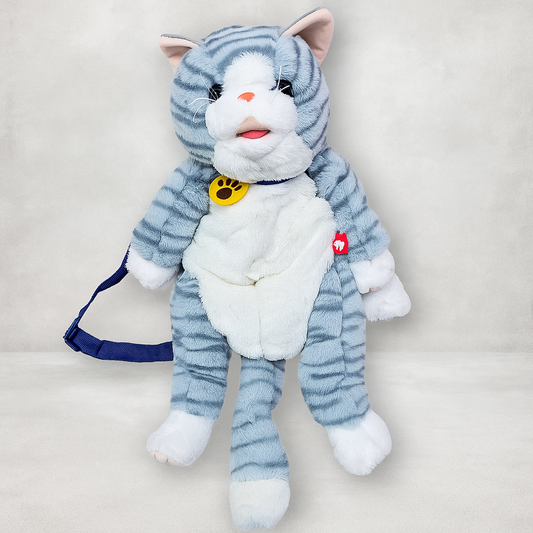 Learn to Speak Plush Cat with Shoulder Bag – Blue Colour | Bacha Toys Pakistan