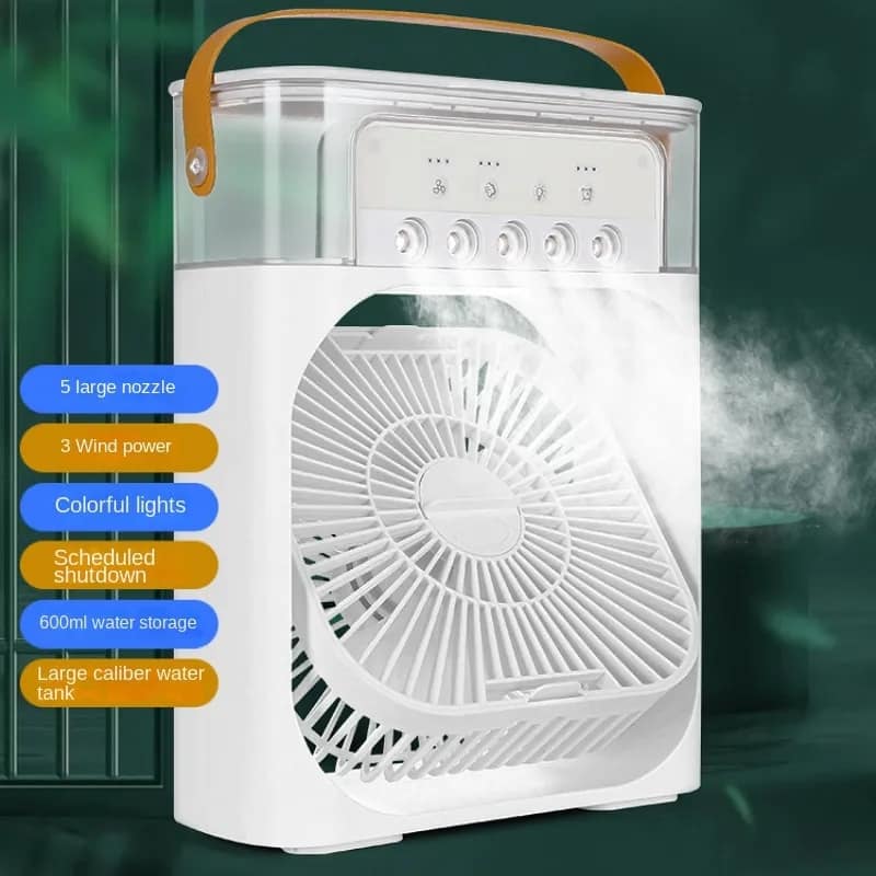 Mini Air Cooler Fan – 7 Color LED Humidifier (USB Type-C, 3 Speed)