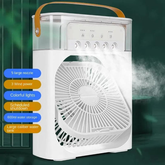 Mini Air Cooler Fan – 7 Color LED Humidifier (USB Type-C, 3 Speed)