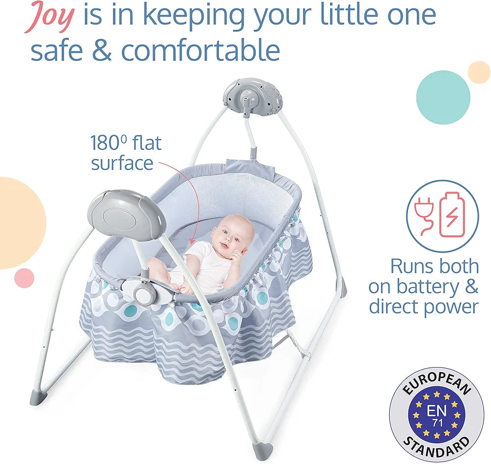 R.C Baby Swing with Sun Canopy & Mosquito Net – Soft Rattles, Music & 5 Swing Modes | Bacha Toys