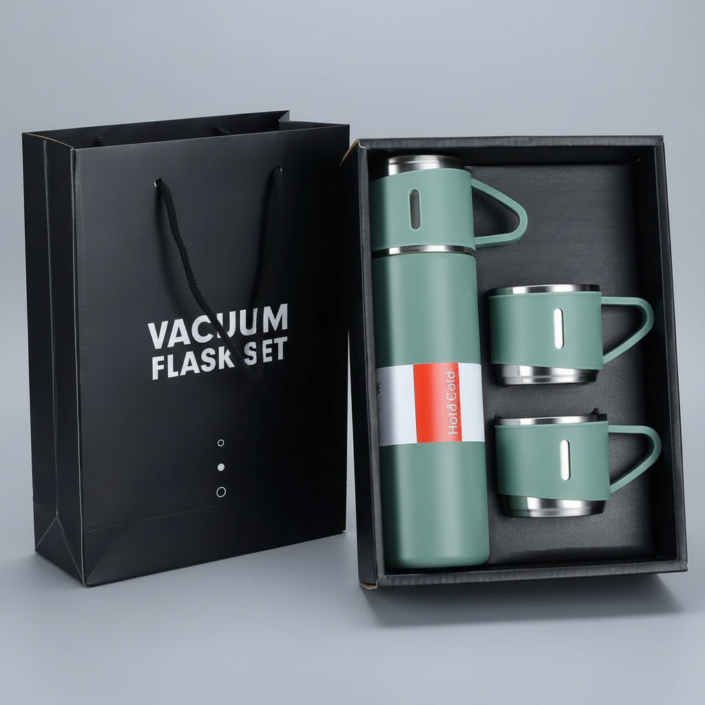500ml Hot & Cold Water Bottle with 3 Cups – Family Travel Set