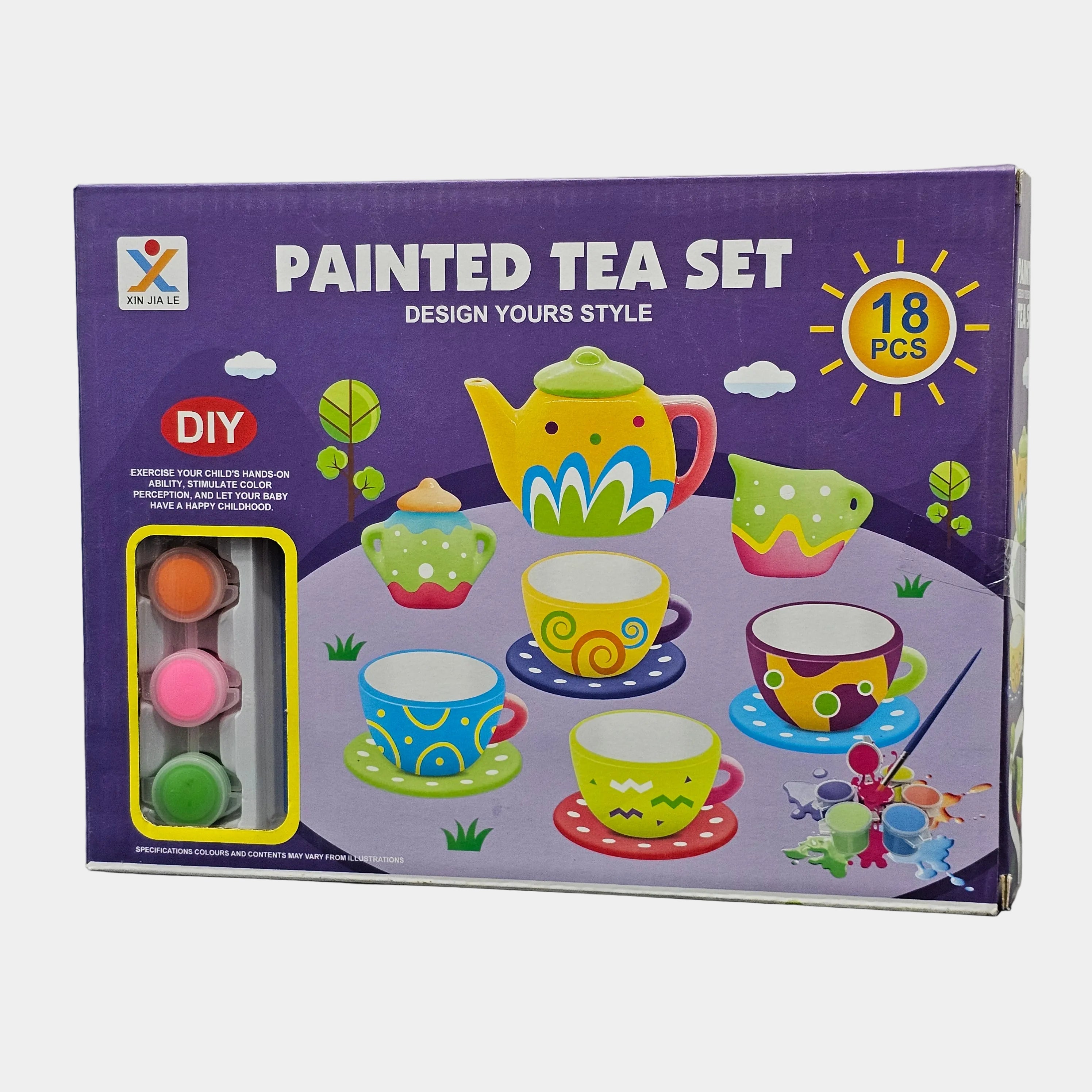 Painted Tea Set – Design Your Own Style | 18-Piece Creative Play Set | Bacha Toys