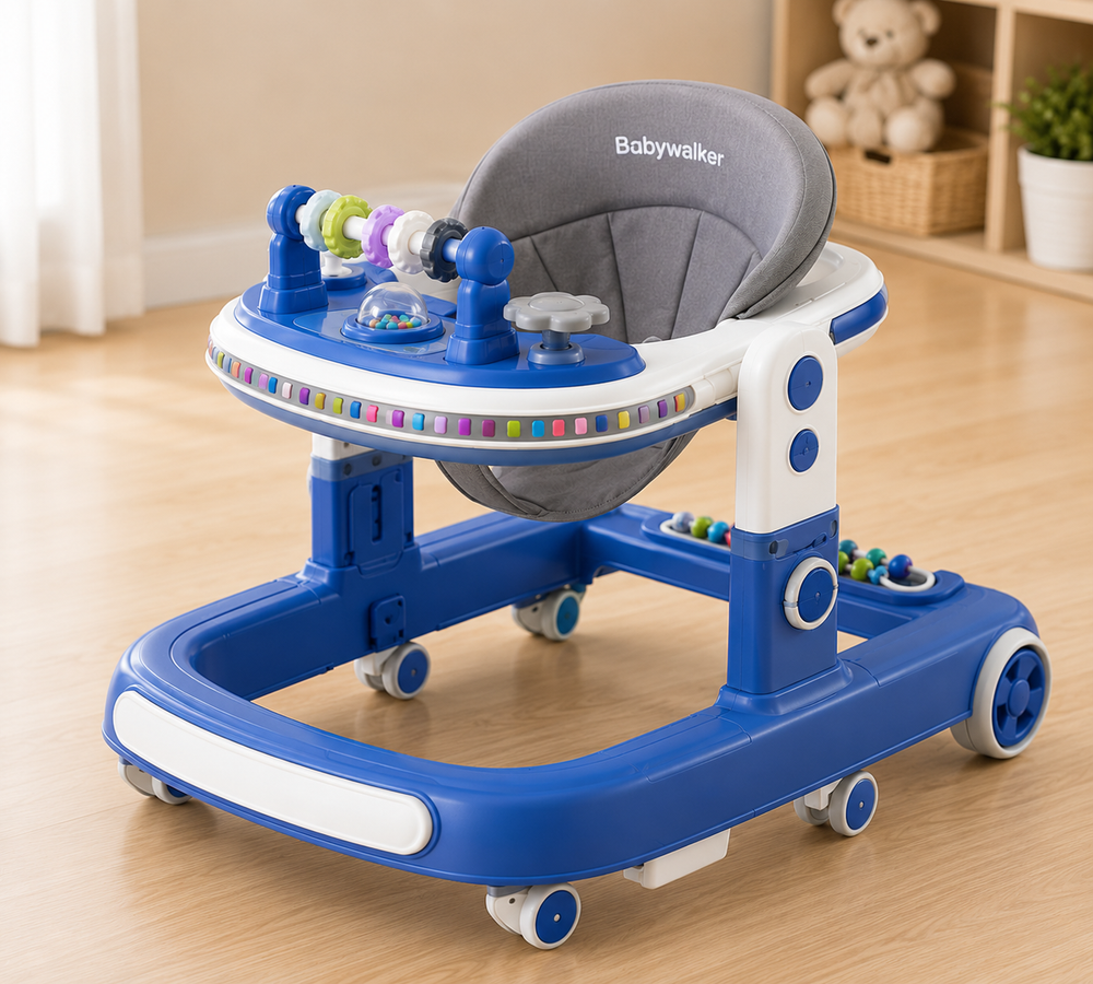 Baby Walker with Music & Lights – 360° Swivel Wheels, 3-Level Height Adjustment & Padded Seat #566 (BLUE)
