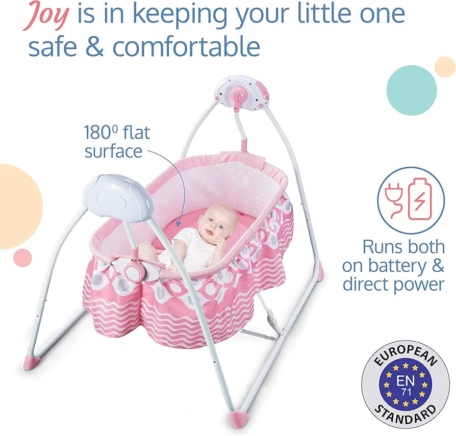 R.C Baby Swing with Sun Canopy & Mosquito Net – Soft Rattles, Music & 5 Swing Modes | Bacha Toys