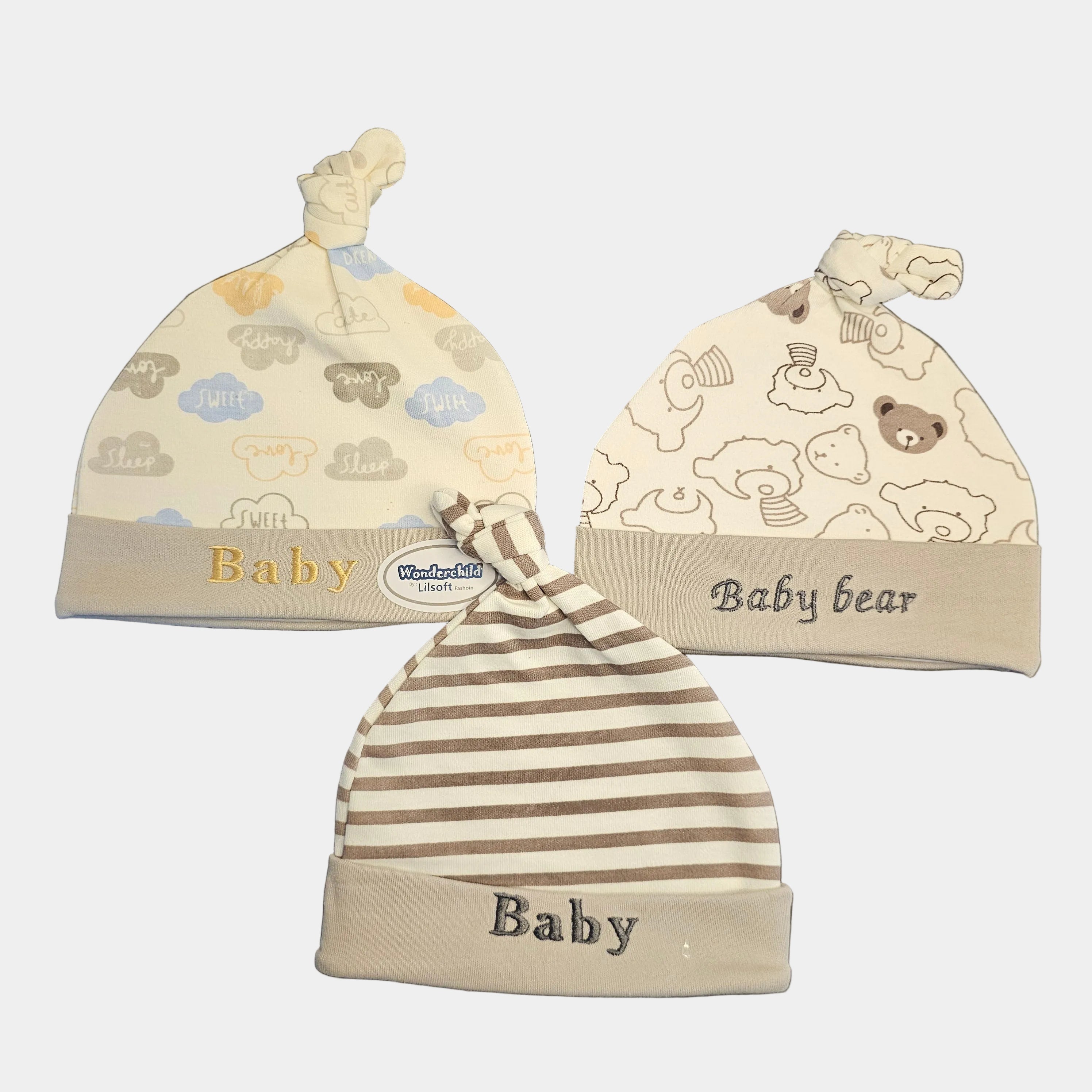 Pack of 3 Baby Caps – Soft Blended Stuff | Bacha Toys