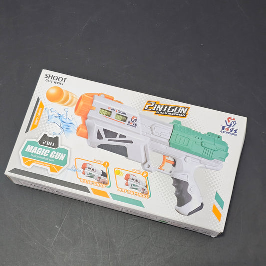 2-in-1 Magic Gun – Dual Function Water & Soft Ball Shooter for Kids | Bacha Toys