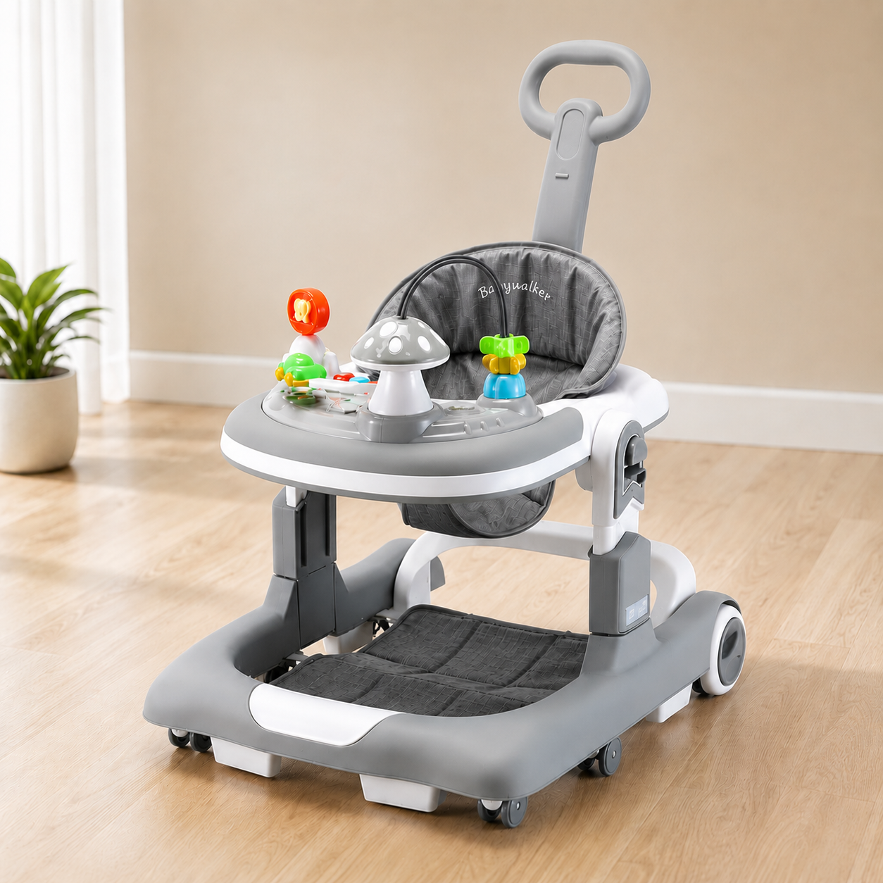 Baby Walker with Music & Lights – 360° Swivel Wheels, 3-Level Height Adjustment & Push Handle #MT-816 (GREY)