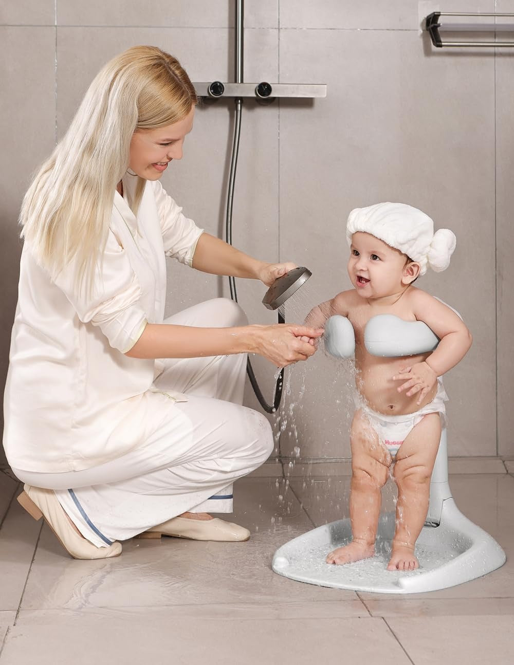 Baby Bath Stand with Adjustable 5 Levels – Foldable Infant Bath Shower Stand