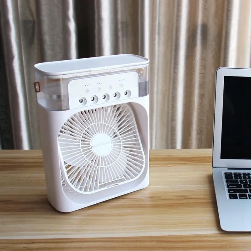Mini Air Cooler Fan – 7 Color LED Humidifier (USB Type-C, 3 Speed)