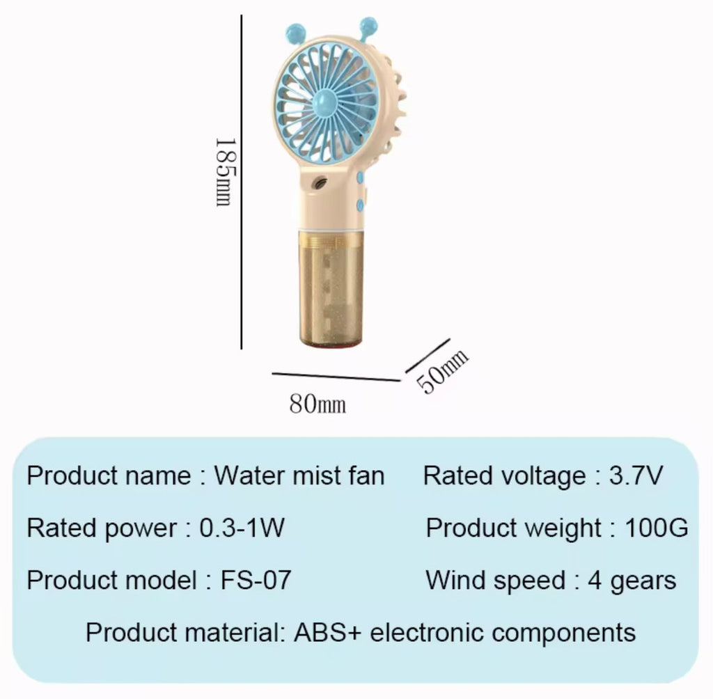 Spray Mini Handheld Fan – Rechargeable Mist Cooling Fan (400mAh)