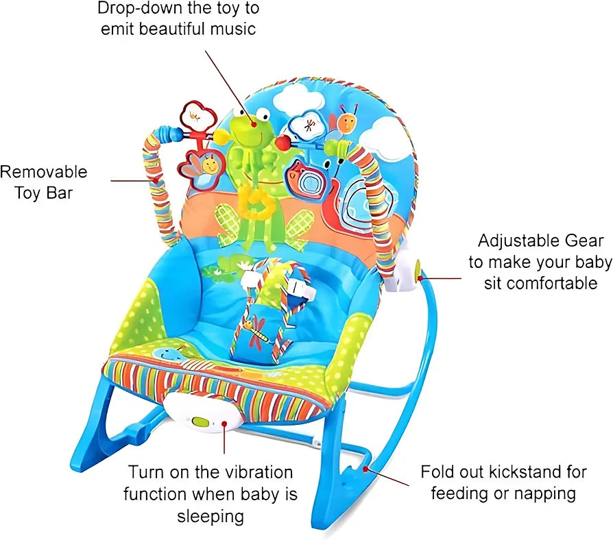 Baby Rocker – Infant to Toddler with Fold-Out Kickstand (0M+, 40 lbs / 18 kg) | Bacha Toys